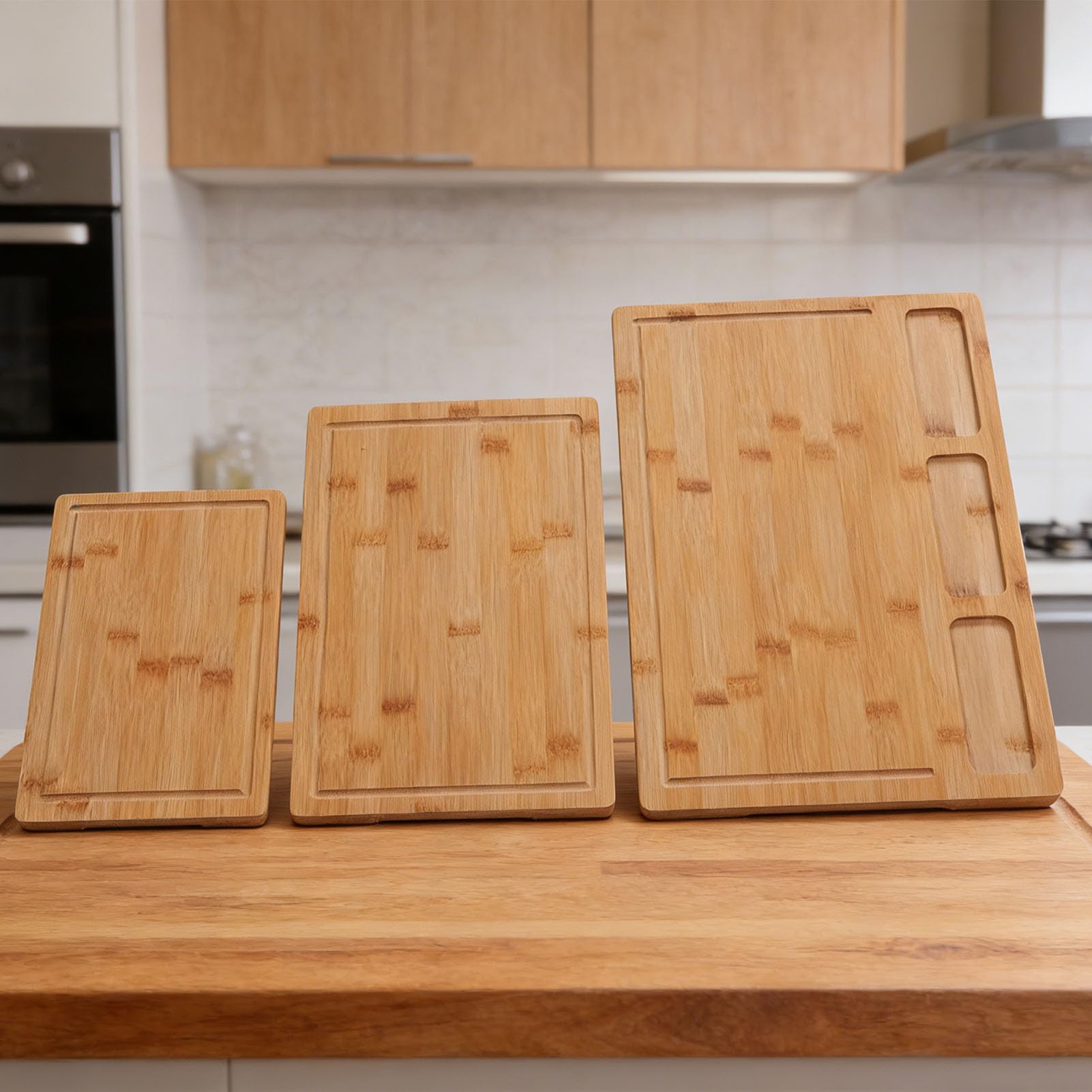 Juego de Tablas de Cortar con Ranuras, 3 Tamaños, 16 X 11 Pulgadas, 12,6 X 8,7 Pulgadas, 10 6,7, para Carne, Verduras, Frutas, Pan, Queso, Cocina, Barbacoa, Familia