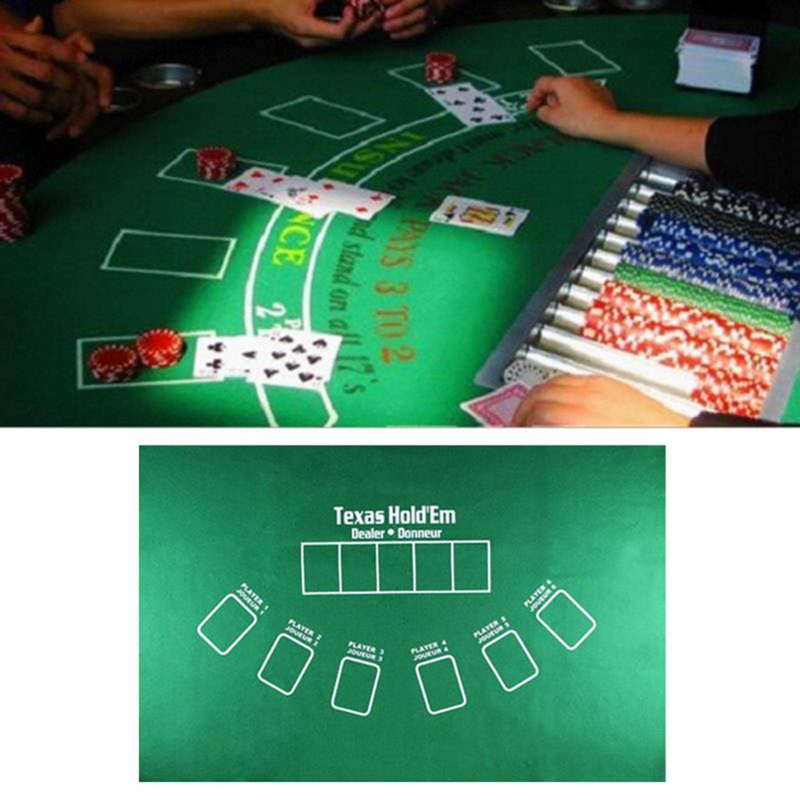 Texas Hold'em Poker-Matte, tragbar, faltbar, für Kartenspiele, glatte Premium-Oberfläche, Geräuschreduzierung, für Kartenspiele überall, 60 x 90 cm, Grün