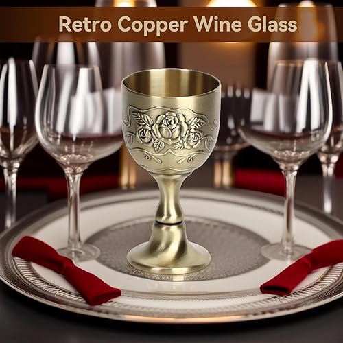 Miniatura 2 de Copas vintage de metal de cobre, para tostar, cáliz de vino, cáliz de flores en relieve, mini tazas de comunión para bar en casa, fiesta, boda,