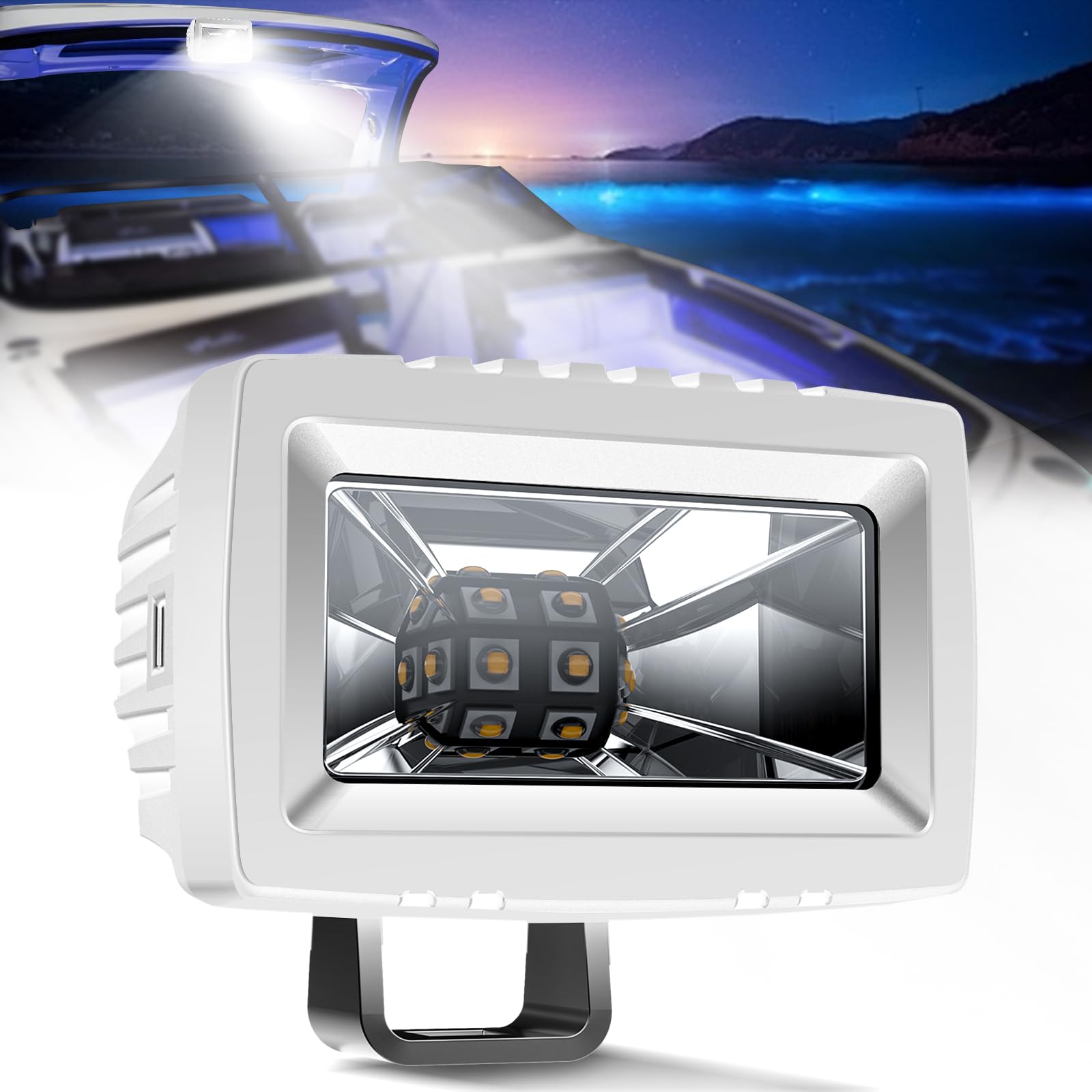 Marine LED Light Bar 2 Inch Flood Beams 20W White Led pod Work Lights Driving Fog Lamp for Boat Deck Dock Yacht for Jeep Ford Pickup Off Road Truck Motorcycle ATV UTV 9-36V IP68 Waterproof