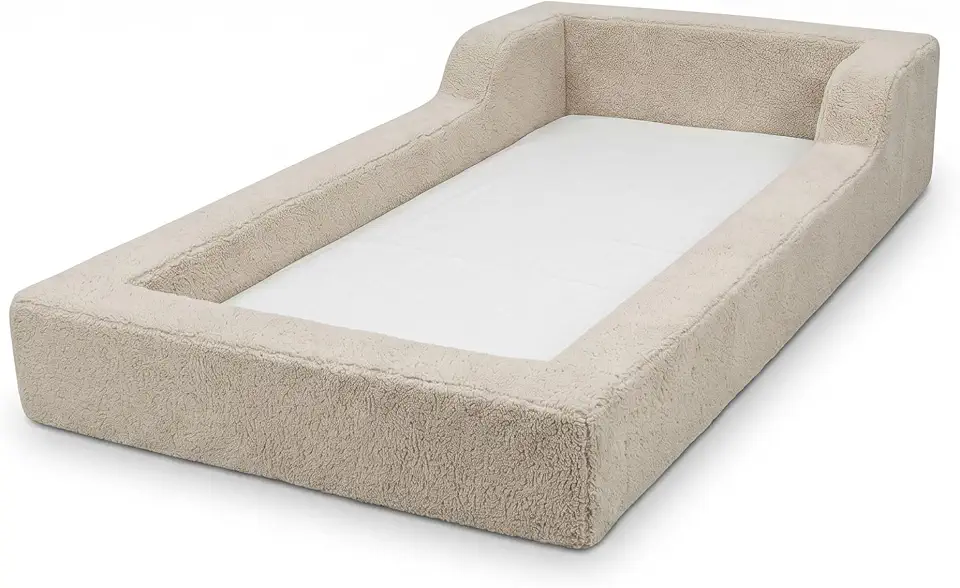 Cama Infantil Montessoriana Bege 100% Espuma, com Colchão Embutido 0,88 x 1,88 Altura de 40 cm