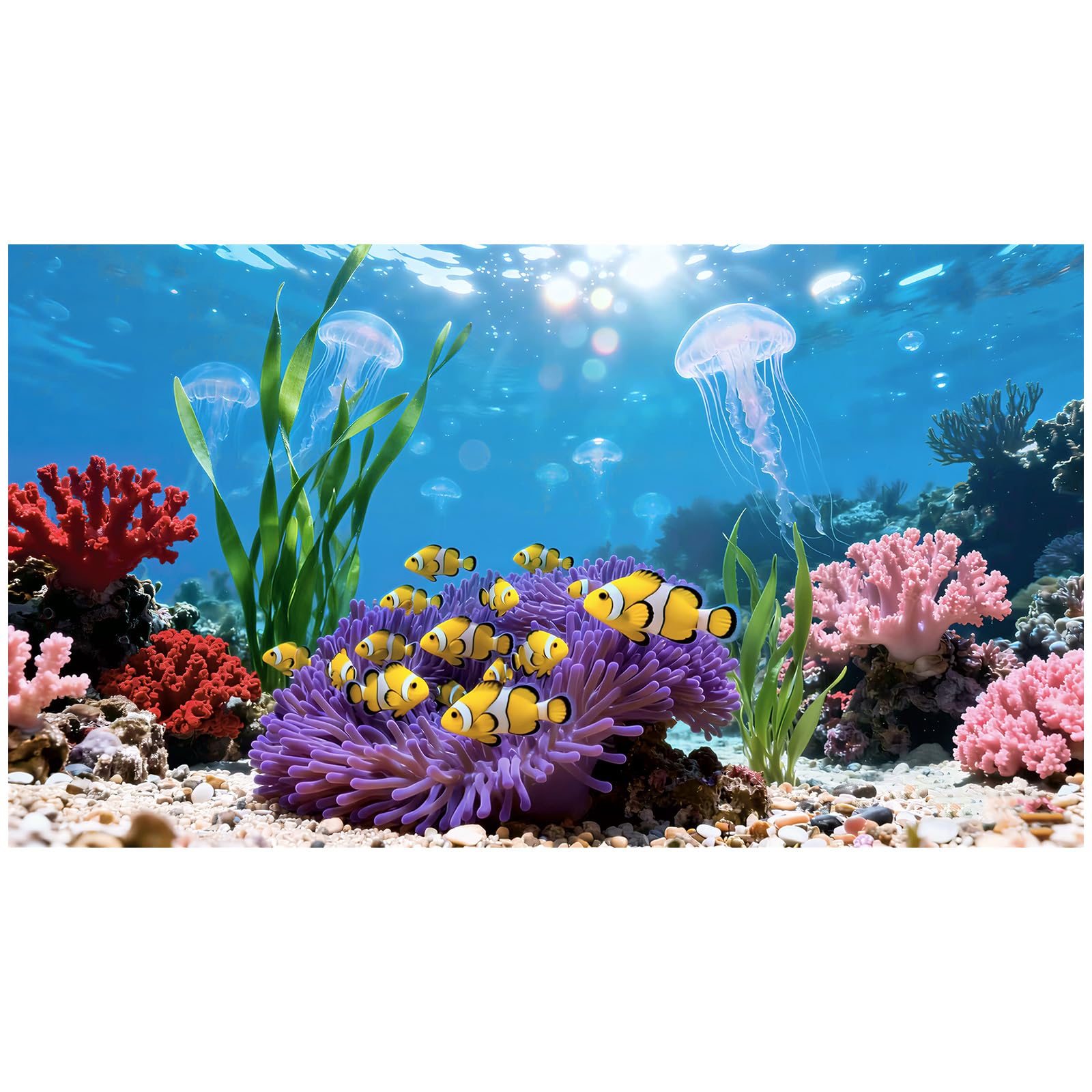 quqepgg Vinyl Ocean Aquarium Background, Fish Tank Decor 150x60cm Style 4
