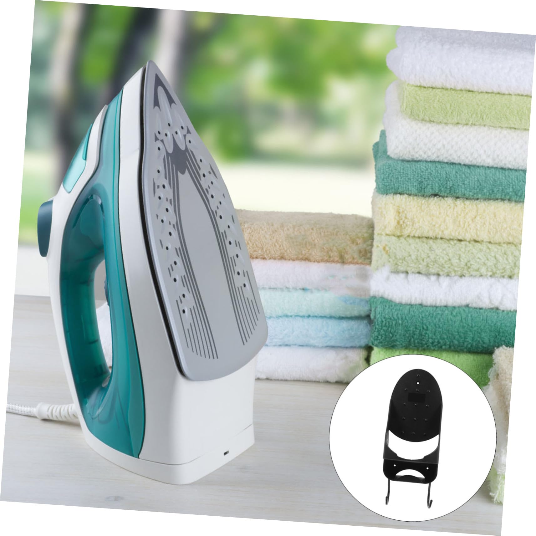 Porta Asse da Stiro e Ferro Elettrico da Parete per Camera Hotel Supporto Muro Resistente con Ganci Rimovibili Organizer Compatto per Bagno e Lavanderia Nero
