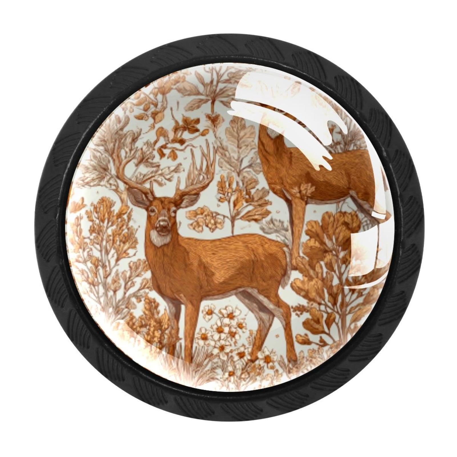 CHENZZZZ 4 Pack Cabinet Handles Black Deer Pattern (2) Cabinet Knobs Draw