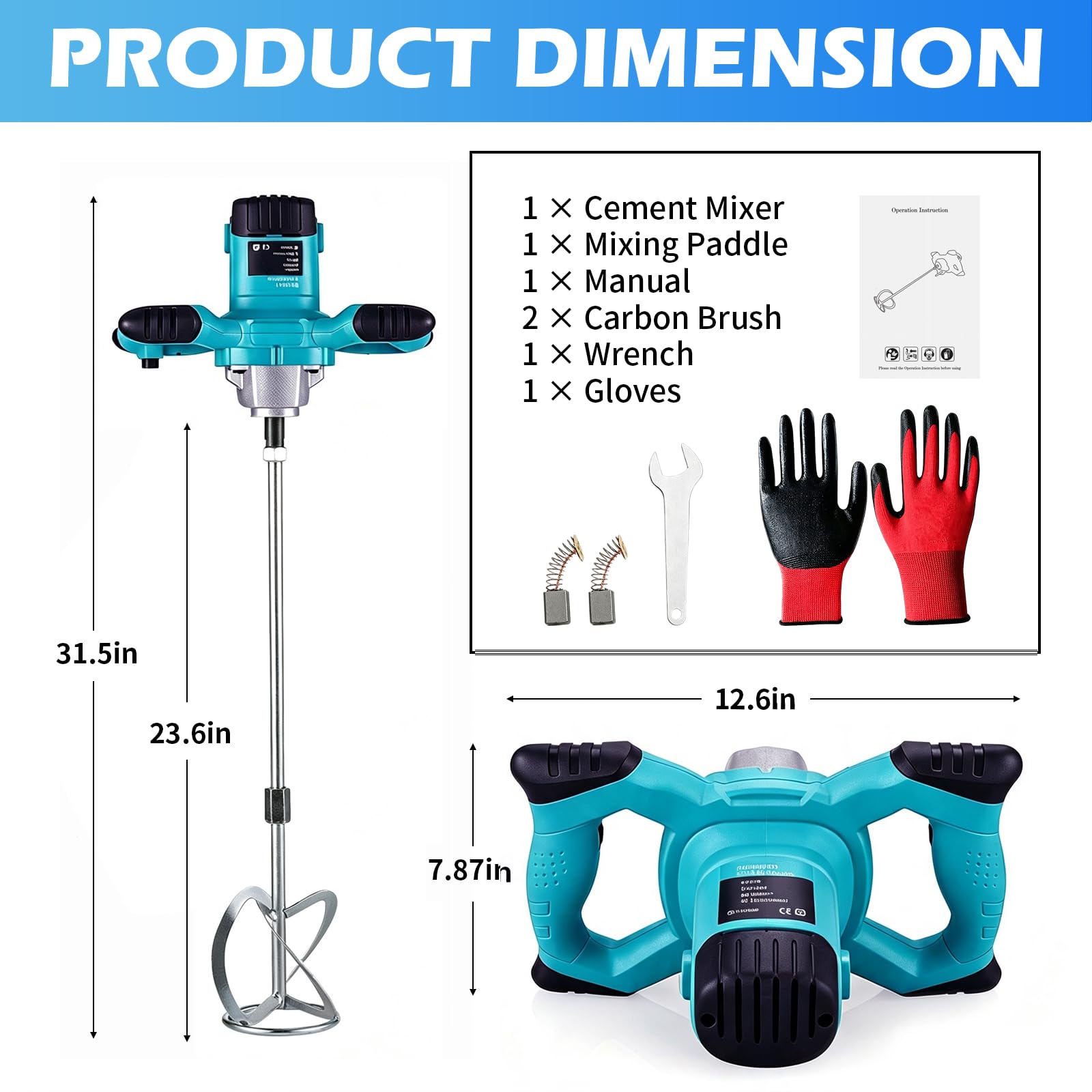 Electric Cement Mixer - 2100W Handheld Concrete Mixer -2 Electric Cement Mixer - 2100W Handheld Concrete Mixer -2