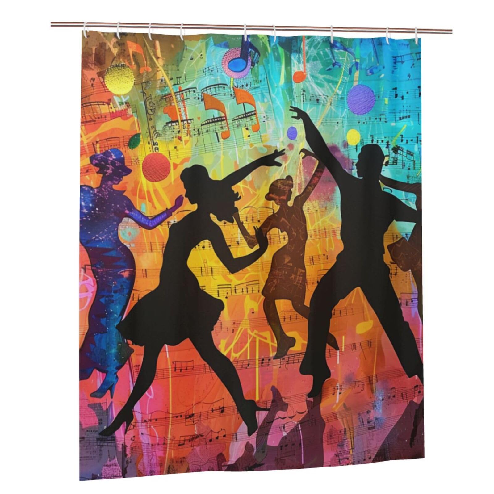 BWWHCCTI Dance With Music Printed Shower Curtain With 12 Plastic Hooks Opaque Quick Drying Waterproof Shower Curtains Sets For Bathroom 152x183 Cm