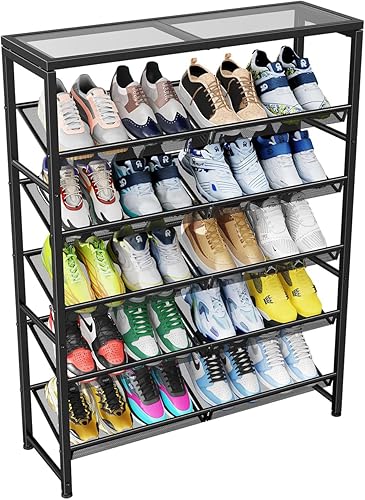 Simple Trending Zapatero, organizador de zapatos de 6 niveles con capacidad para 25 pares, almacenamiento de zapatos de metal con estantes