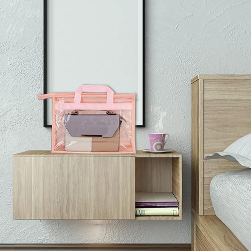 Vista 15 de CINPIUK Bolsas de almacenamiento transparentes para armario, bolsa de almacenamiento colgante con cremallera para bolsos, M Beige,Gris,Rosa