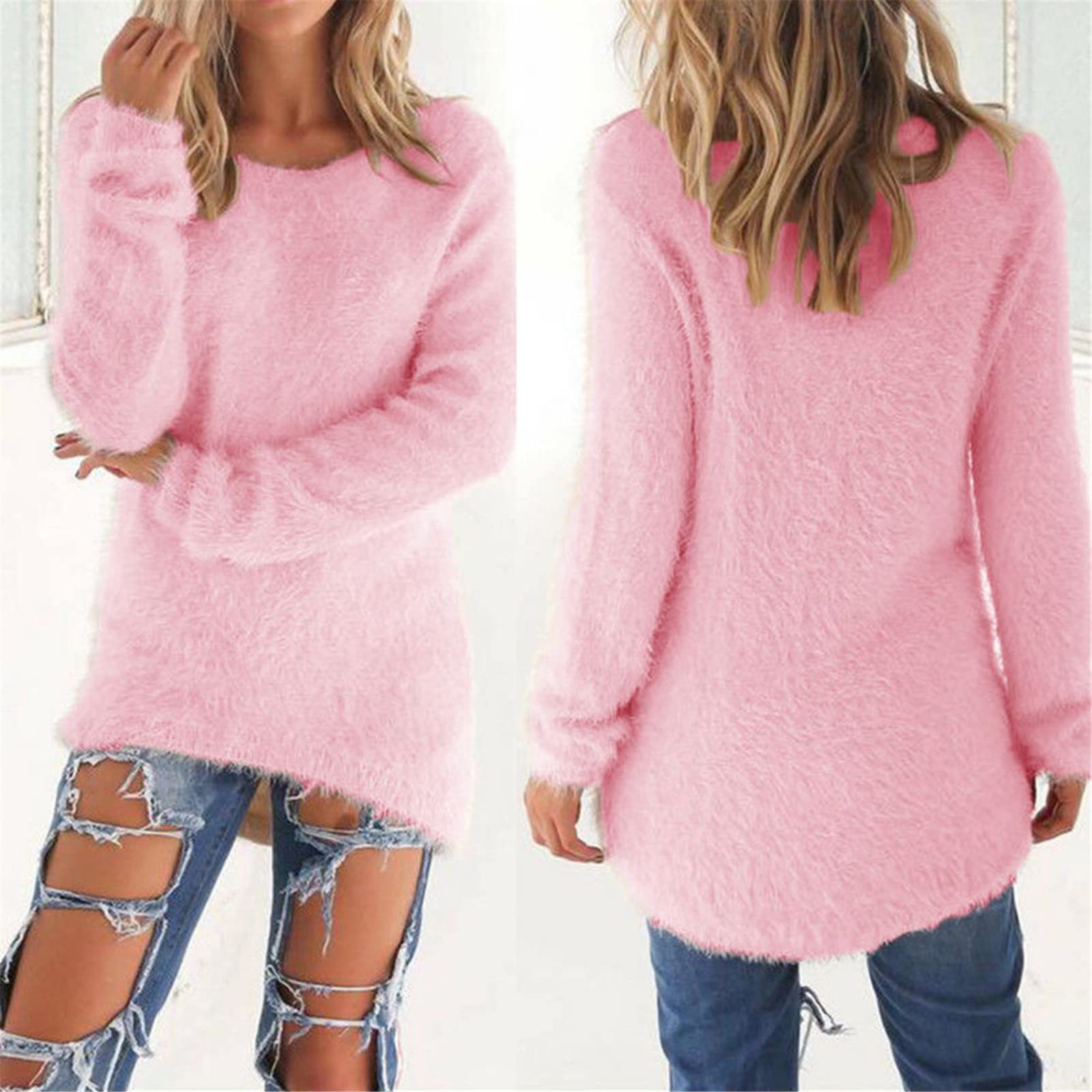Maglione termico da donna Primavera O Collo Sciolto Cotone Maglia Maglione Lungo Pullover Casual Plus Size Camicia, grigio, XXX-Large