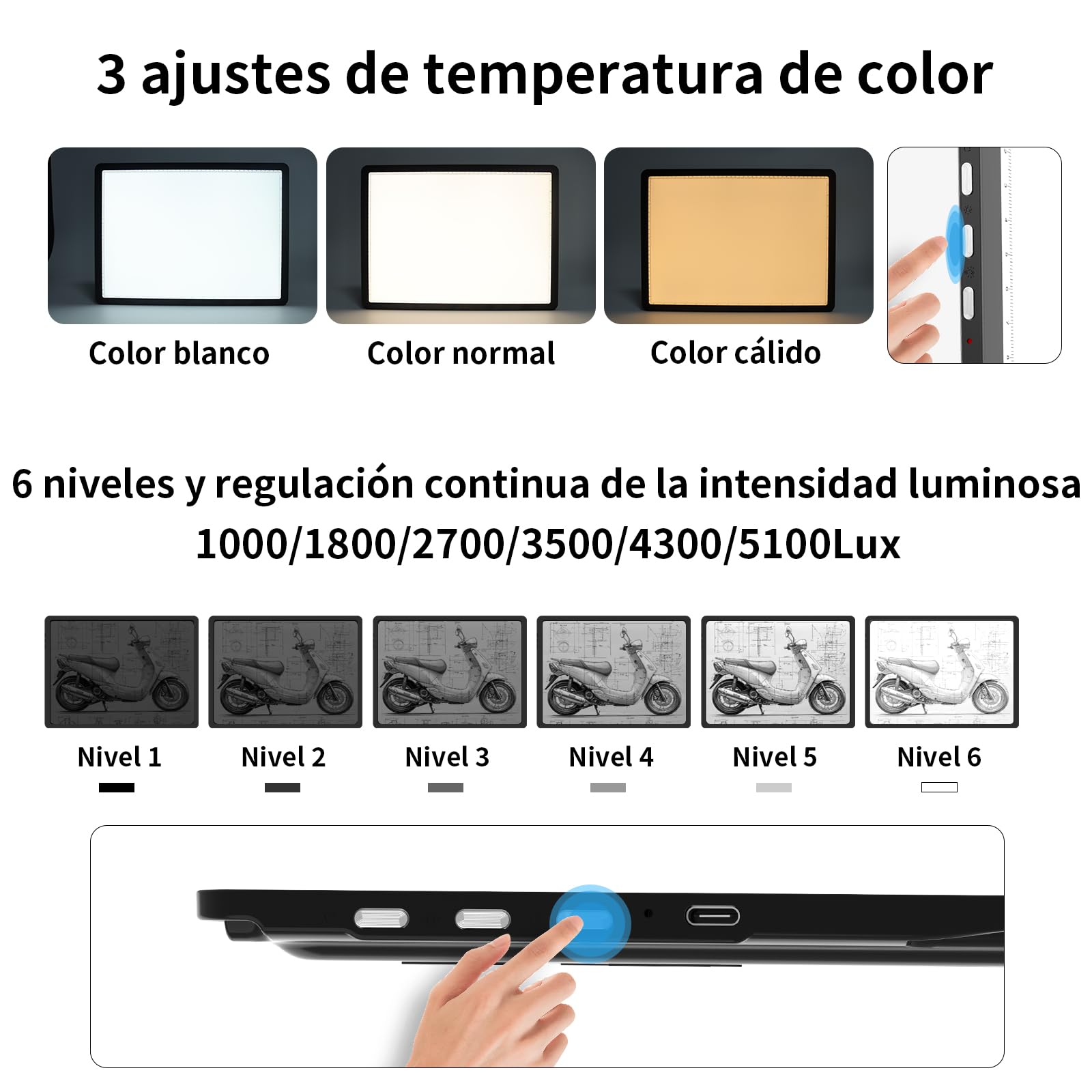 TOHETO Tablero de luz recargable A3 con soporte, almohadilla magnética superbrillante con botones laterales, caja de luz inalámbrica para trazar y dibujar, mesa de luz LED inalámbrica para pintura de