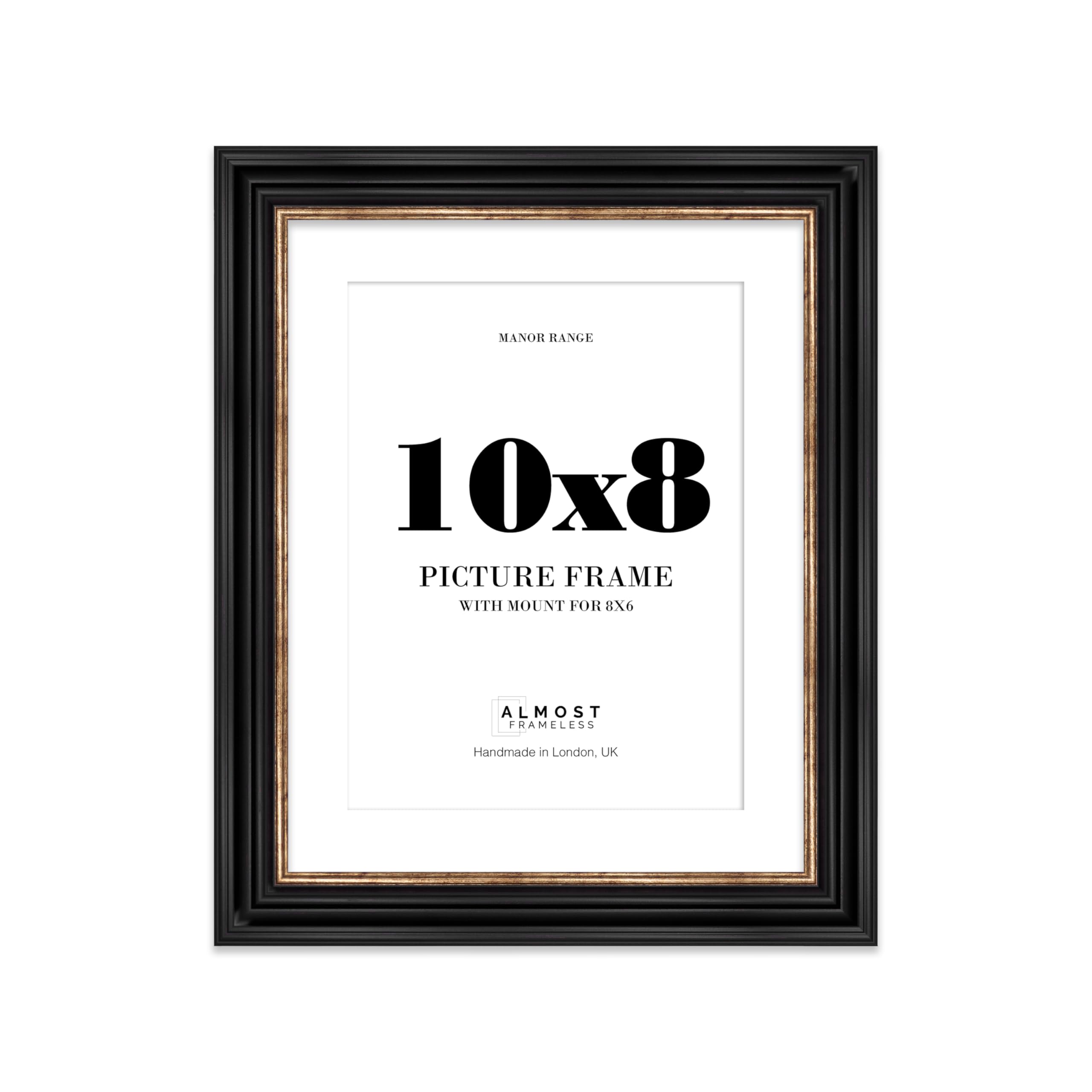 10x8 Black and Gold Picture Frame - 10x8 Frame with 8x6 Mount for 10x8/8x6 Pictures Vintage Style Ideal for Home Gallery Display, 1 Pack โ image 1