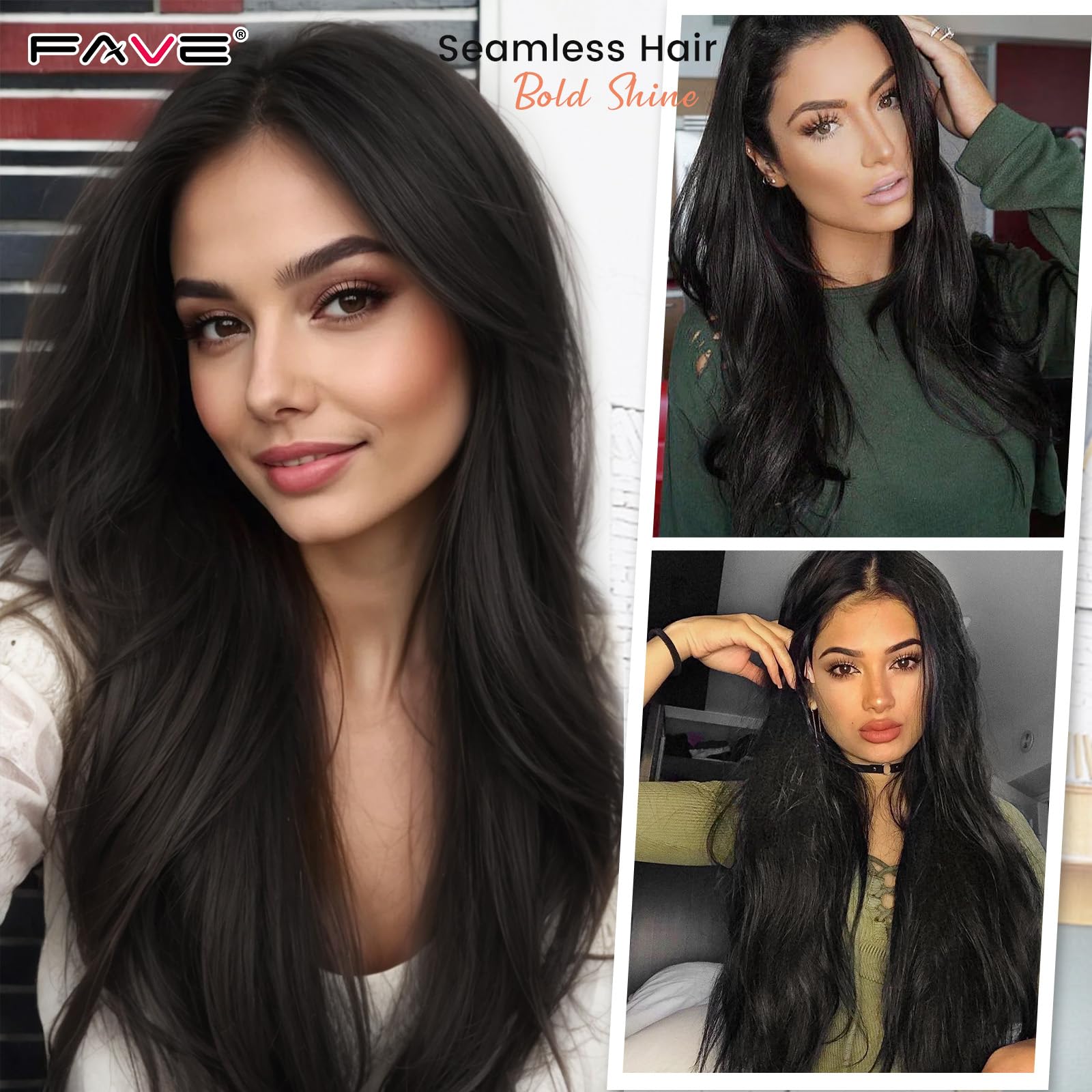 FAVE 100g Echthaar Extensions 45cm, 8-teilig, Butterfly Weft | Schwarz Natur, 100% Remy Echthaar, PU Skin Basis, Mikroperlen, Doppel-Tabs, Kleberfrei, Wiederverwendbar für Alltag, Hochzeit