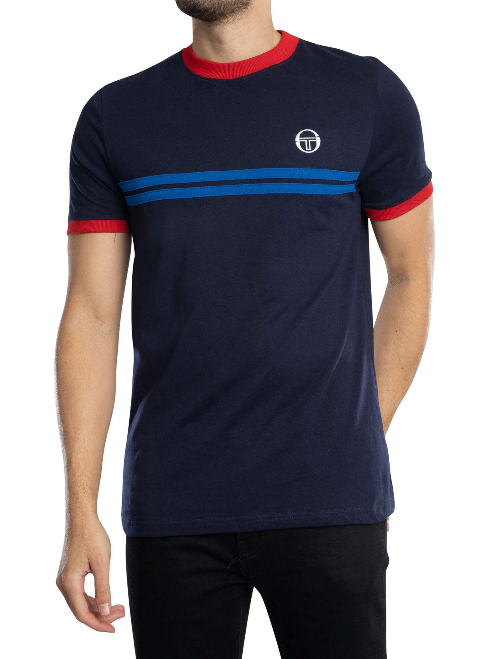 Sergio Tacchini Men's Maritime Blue/Adrenaline Rush/Nautical Supermac T-Shirt, Medium