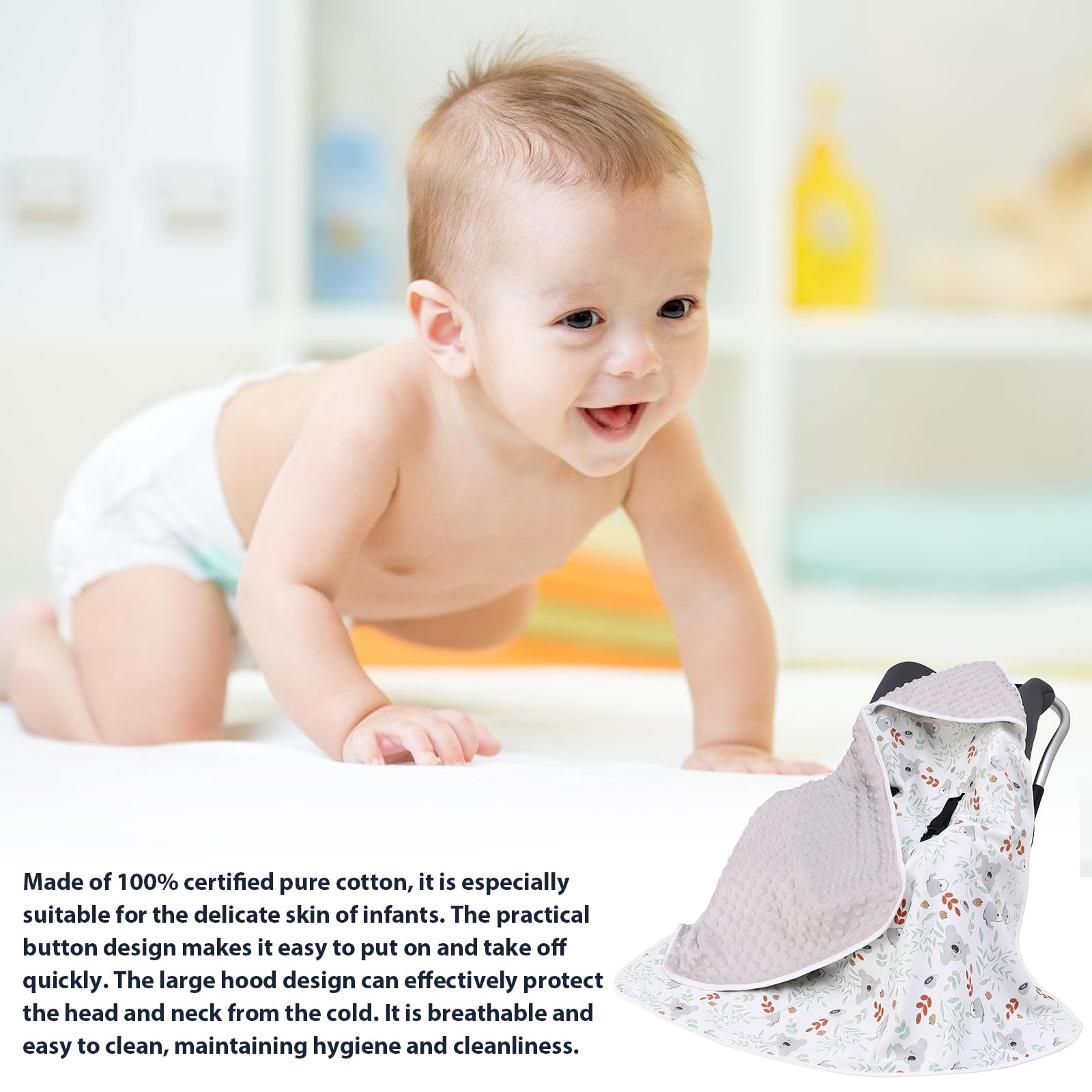 90 x 90 cm - Couverture pour bébé : couverture en coton pour poussette, double face, universelle, coque bébé, siège auto, couverture toutes saisons pour nouveau-né et déplacements