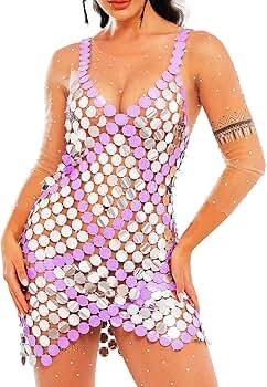 BODIY Sparkly Dot Sequins Chainmail Dress Silver Mini