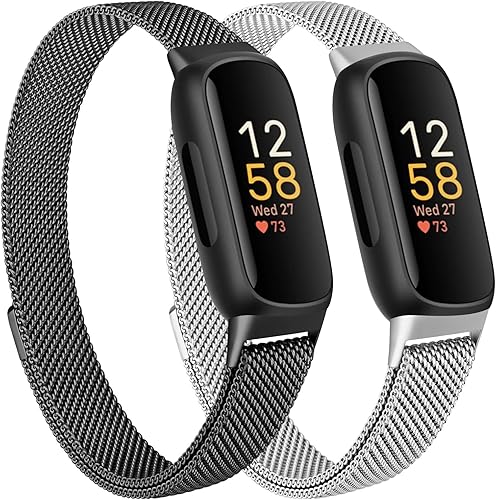 Miniatura 9 de Meliya Compatible con Fitbit Inspire 3 bandas para mujeres y hombres, correa de malla de metal de acero inoxidable ajustable, correa magnética de