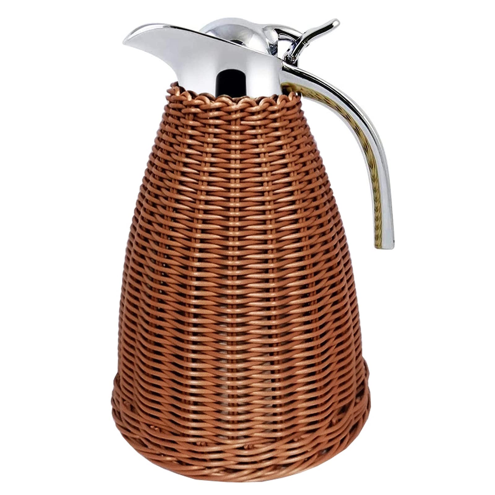 Termiczna karafka do kawy ze stali nierdzewnej, pleciony korpus z rattanu, 51 oz/1,5 l/6,5 filiżanki, izolowana karafka do kawy, 12 godzin