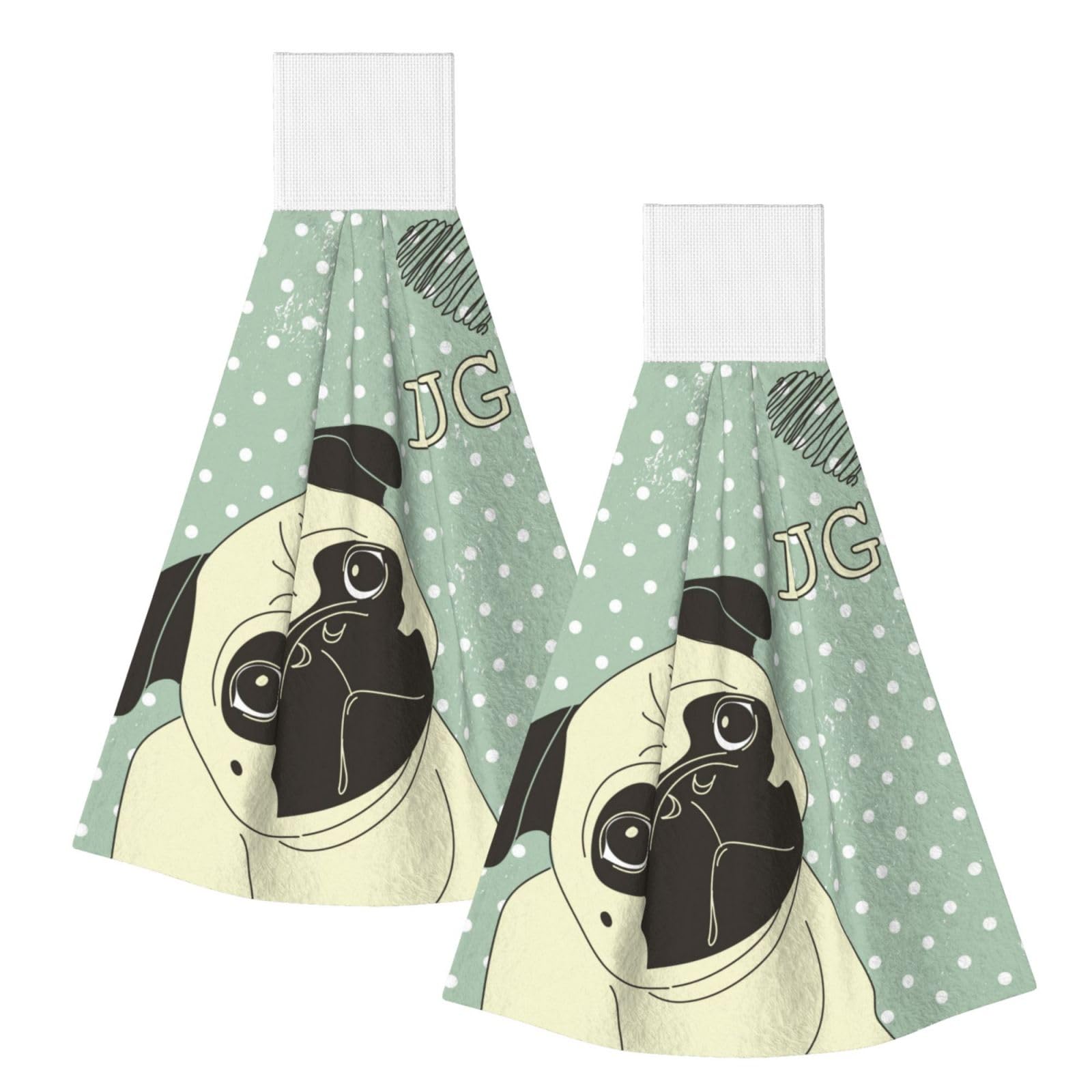 DOPKLNA I Love Pugs, 2 Pcs Hanging Coral Fiber Hand Towels for Bathroom, Absorbent Kitchen Towels