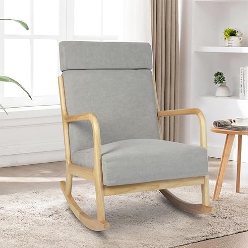 Mecedora tapizada cómoda mecedora para sala de estar con reposabrazos de madera sofá individual tapizado con silla decorativa de almohada para sala disponible en Yaxa Costa Rica
