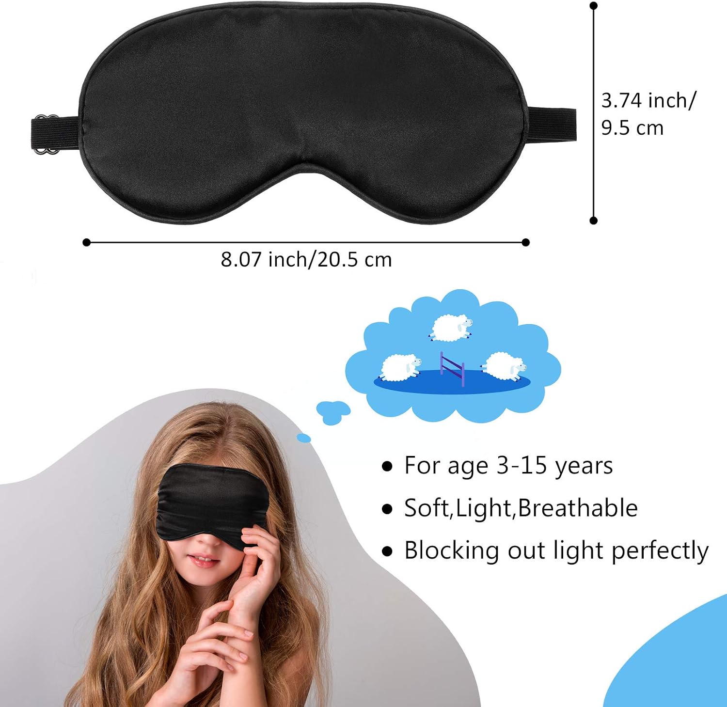 2 Pieces Silk Sleeping Mask with Adjustable Strap-Silk Eye Mask Soft Eye Cover Blindfold Eyeshade with Leopard Print, for Blocking Out Lights Sweet Sleep Travel Relax, Nap, Meditation (Black)