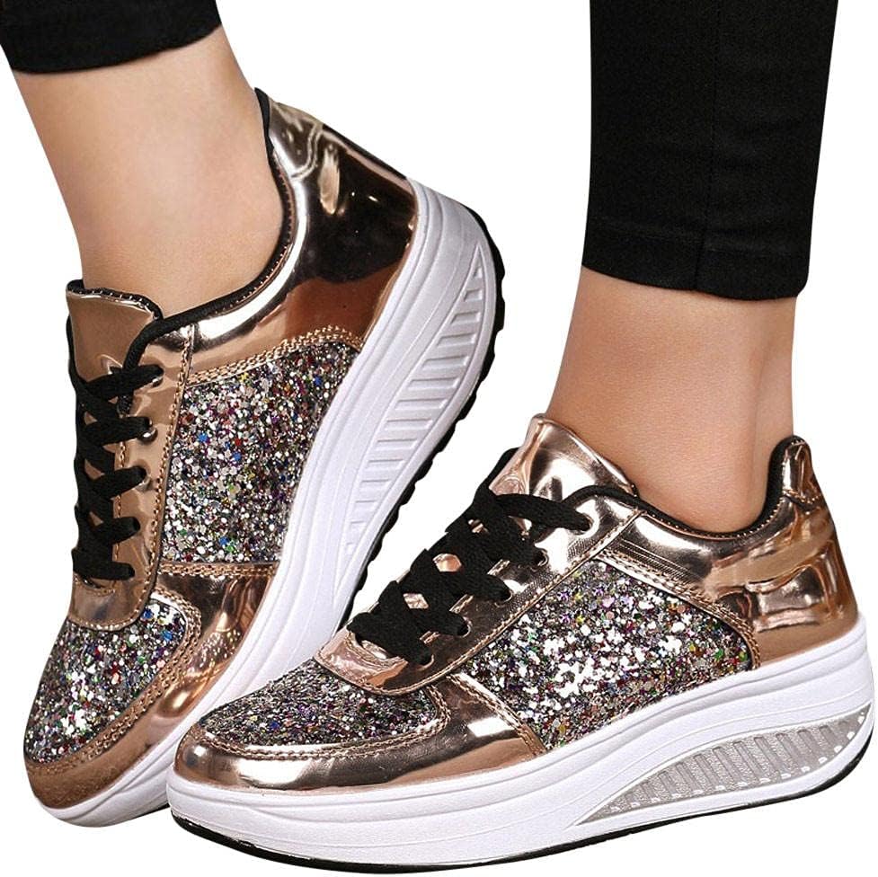 GenericJIekyoi Women's Ladies Wedges Sneakers Sequins Shake Shoes Fashion Girls Sport Shoes 0928JUK031, Beige