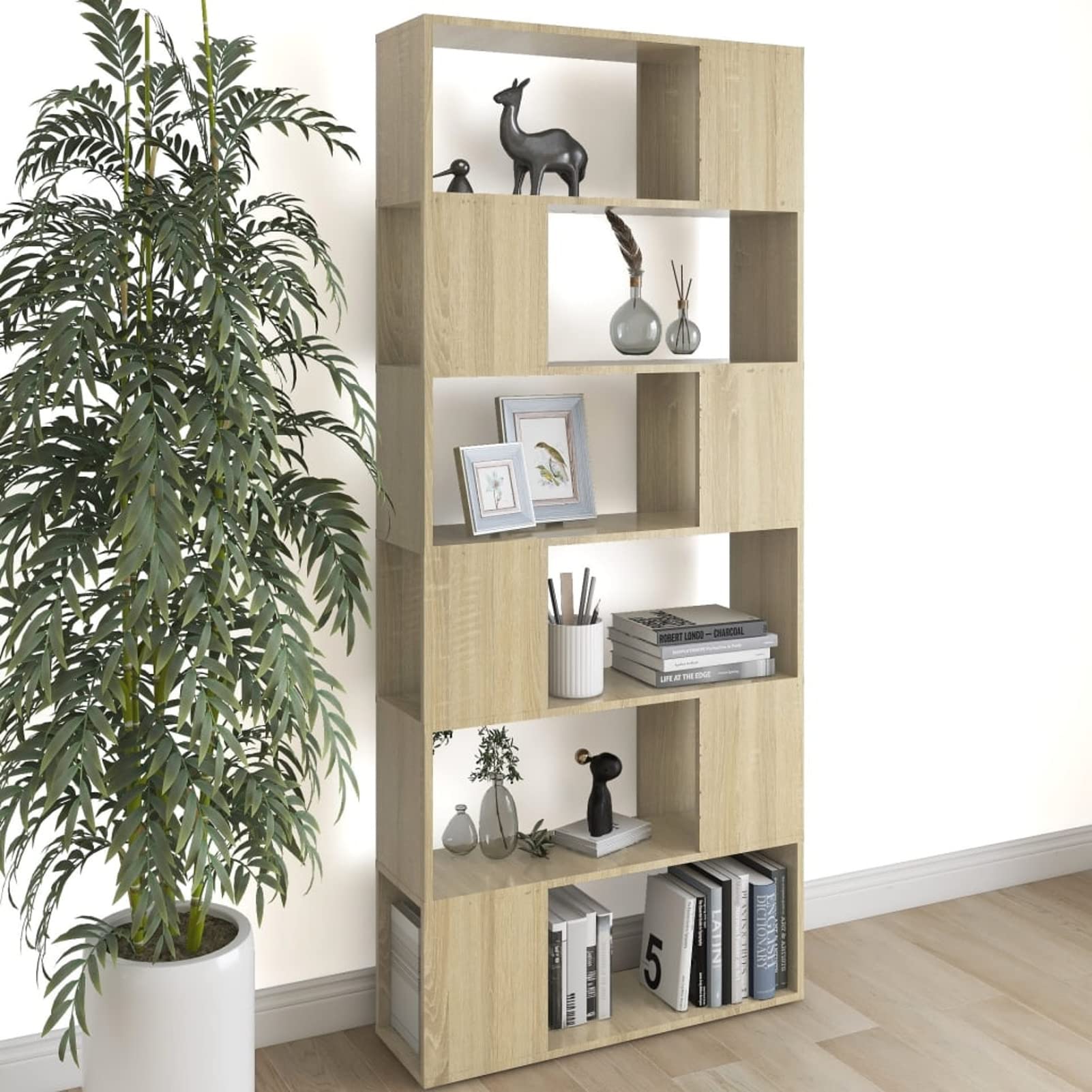 Mogou Regały Przestrzeń Przestrzeń, Biblioteka Stanteria, Książki na książki, Stołka, Stojaki Schody, Półki Pokój Młodzieżowy, Płyta wiórowa Sonoma 80x24x186 cm