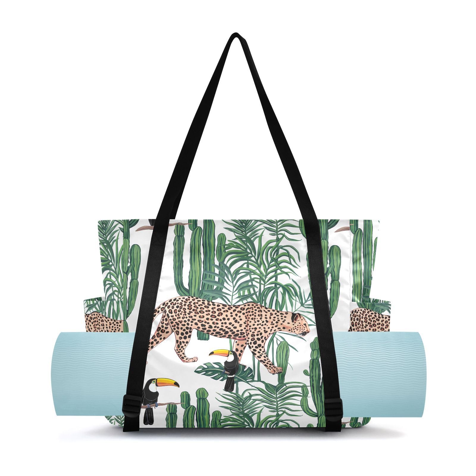 Lxqimora Leopard Cactus Tropicalplants Yoga Mat Bag for Women Water-Resistant Gym Bag with Yoga Mat Holder Tote Bag for Gym Travel Office Pilates