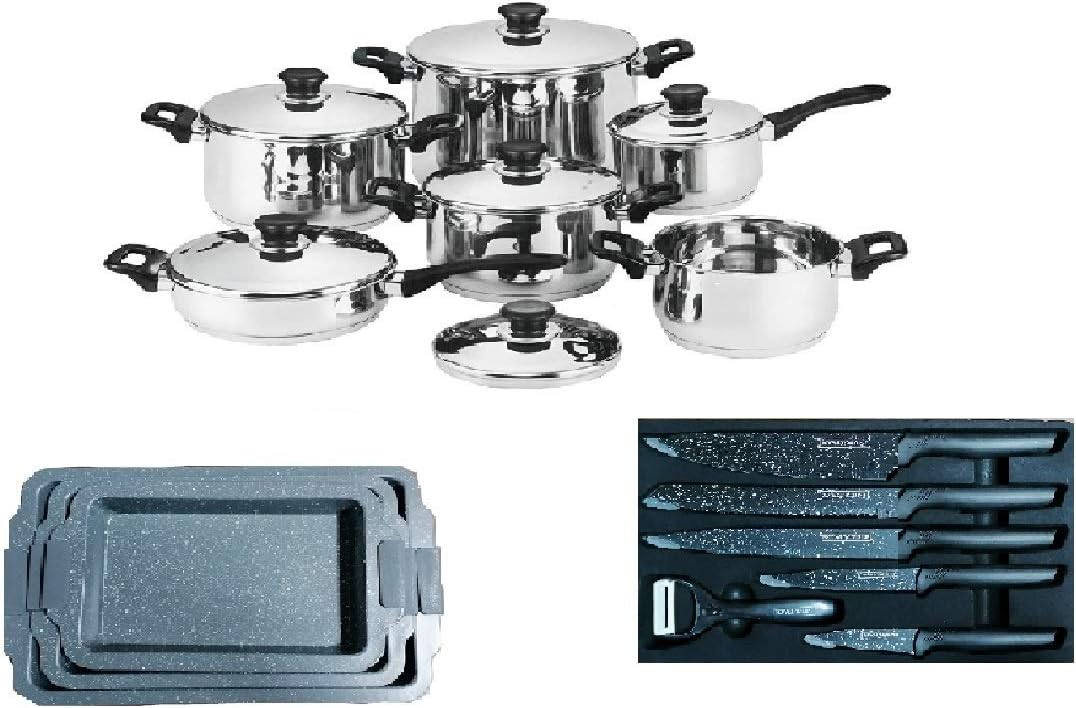 Battery of pots and knives Bavaria / Royalty Line Quality ' Extra 18 Pcs Stainless Steel 18/10