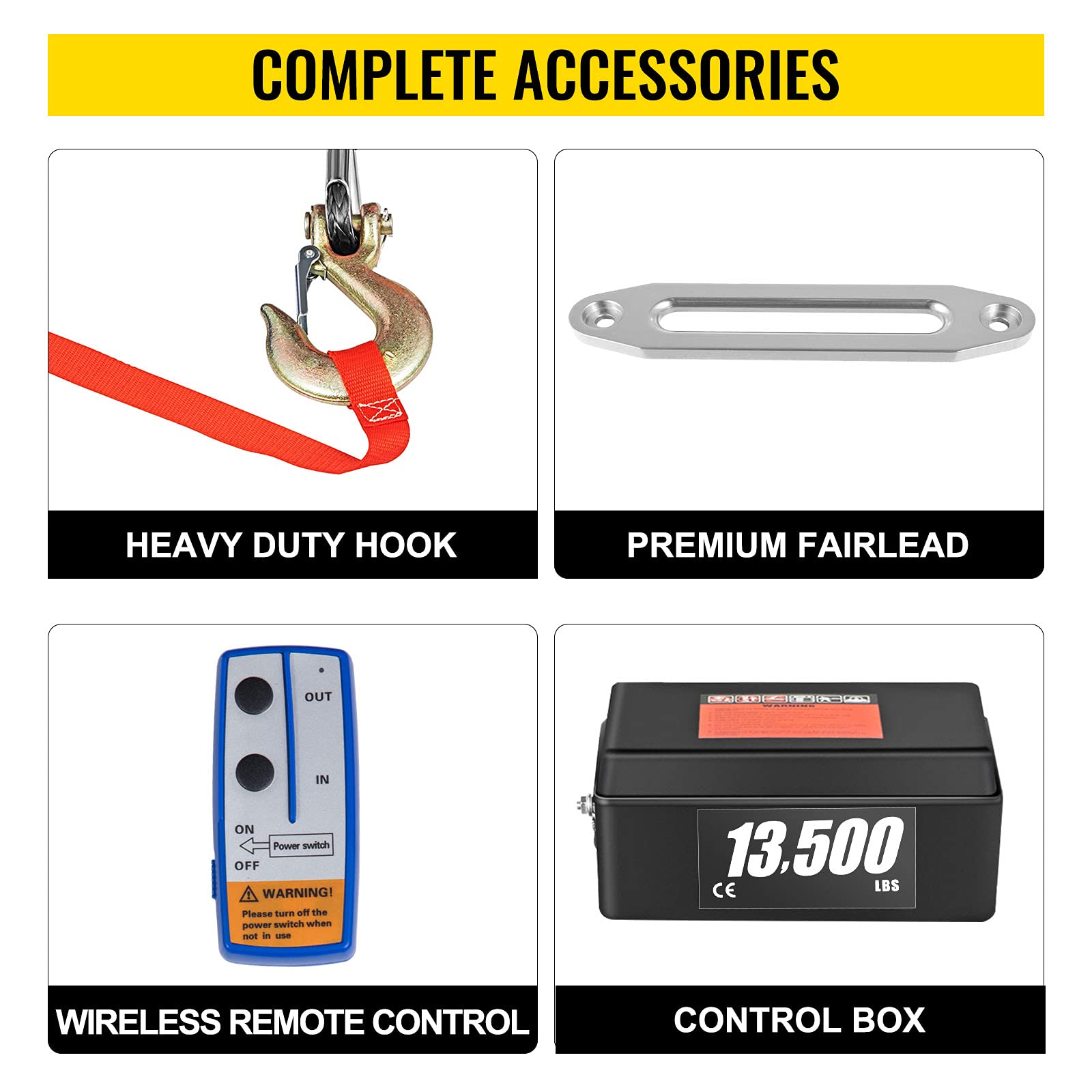 VEVOR Cabestrante Eléctrico 13,500 lbs / 6123.5 kg 12 V, con Cuerda de 24 m, Cabrestante Eléctrico, Polipastos Eléctricos con Control Remoto Inalámbrico (Cuerda de Sintética Resistente)