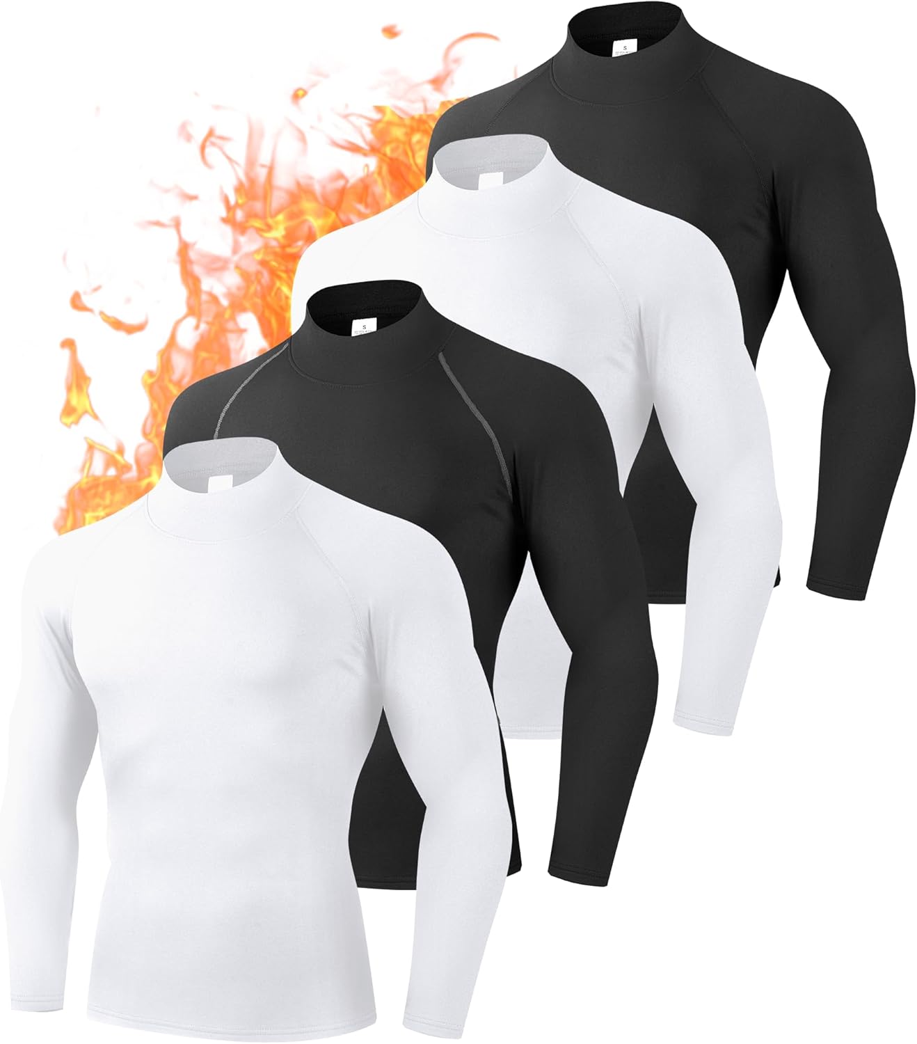 CYPER SUN 4 Pack Thermal Mock Turtleneck Compression Shirts Men Long Sleeve Fleece Lined Base Layer Undershirt for Winter
