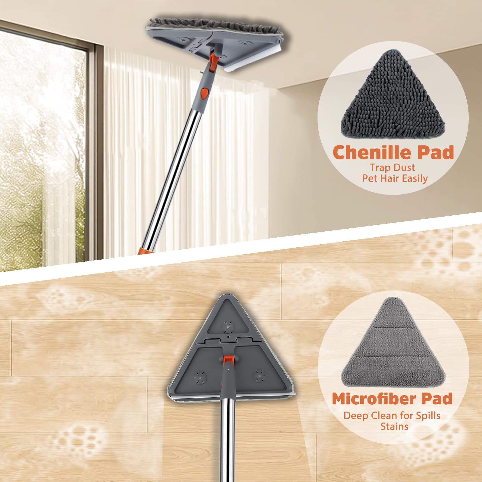 Wall Cleaner Mop,73Wall Mop Cleaner With Long Handle,Ceiling Dust Mop With 15° Bent Labor-Saving Elbow Extension Pole For Cleaning Walls Window Ceiling Floor Car High Cabinet