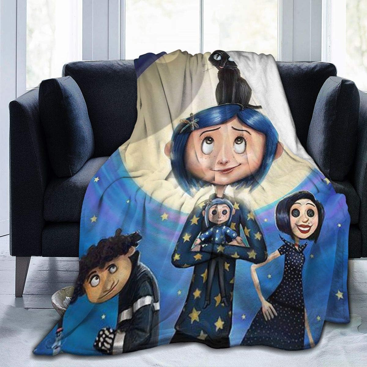 Coraline Home Fleece Blanket Throw Size Travel All Season Soft Warm Throw Blanket for Office Company Home Couch Bed Sofa,Black ,50"" x40