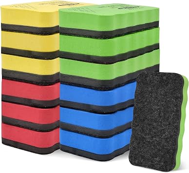 SAYEEC 12 Pack Dry Erase Erasers, Magnetic Whiteboard Dry Eraser Chalkboard Cleansers Wiper for Kids Teachers School Classroom Home and Office Supplies 4 Random Colors, Blue, Green, Red, Yellow