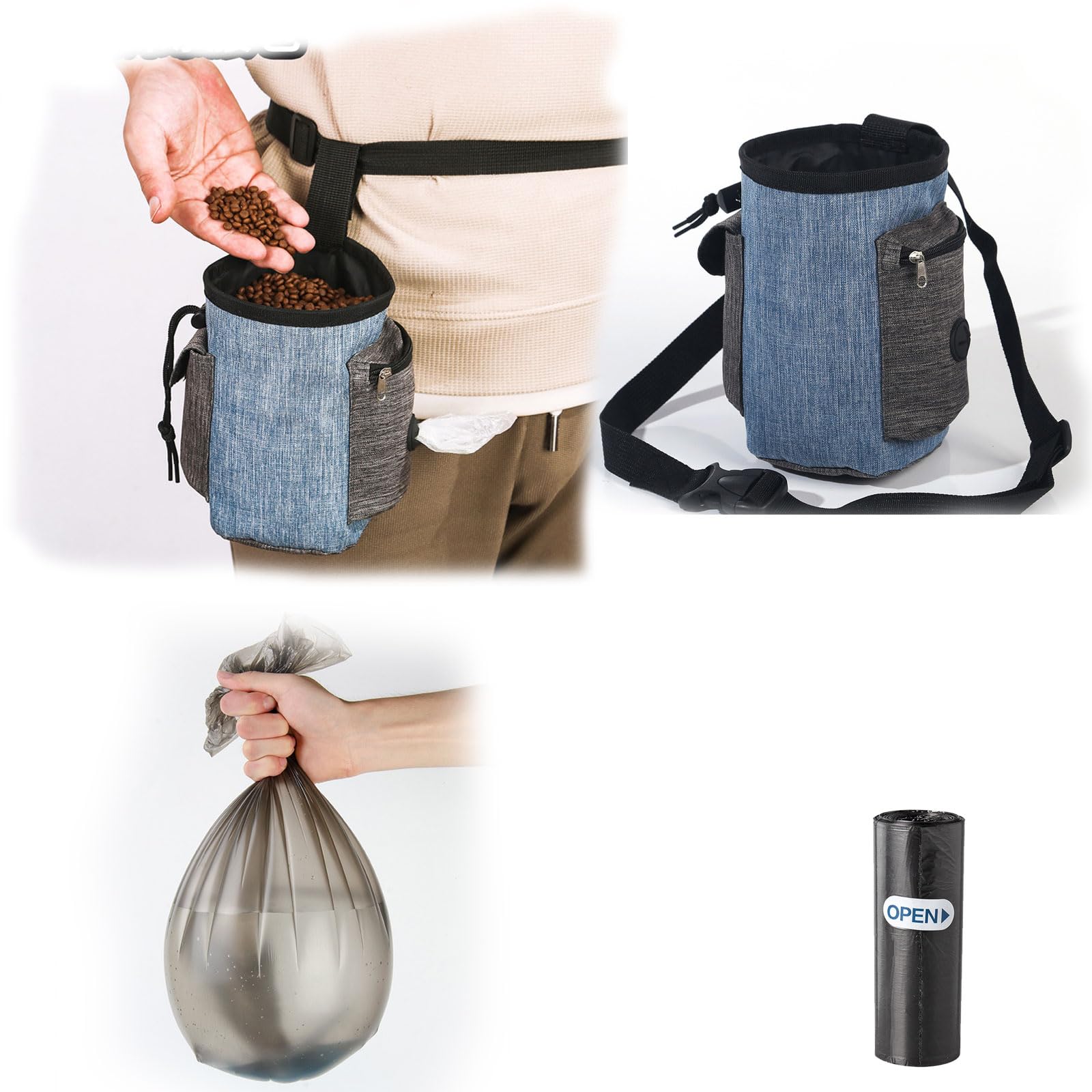 Heucadup dog treat pouch, dog walking bag Includes Trash Bags, treat pouch, treat bag, Convenient and Quick Rewards, Dog Treat Bag with Multiple Pockets
