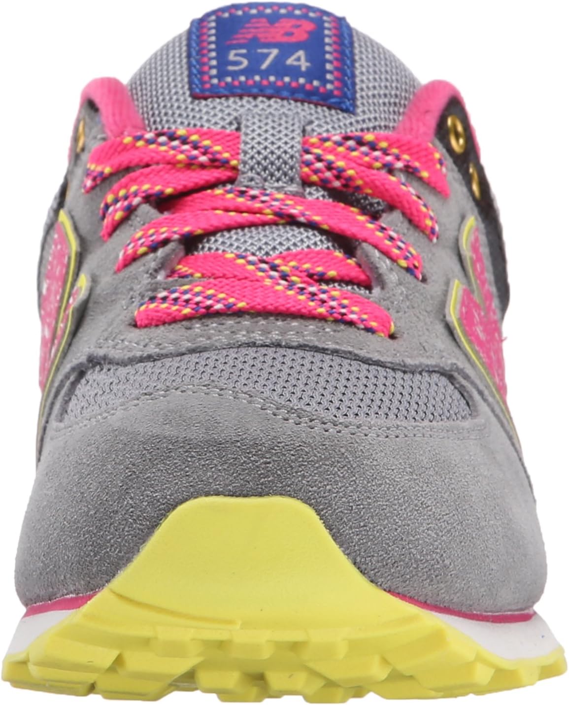 New Balance Unisex-Child 574 V1 Lace Up Sneaker Big Kid (8-12 Years) 4 Big Kid Grey/Pink/Yellow