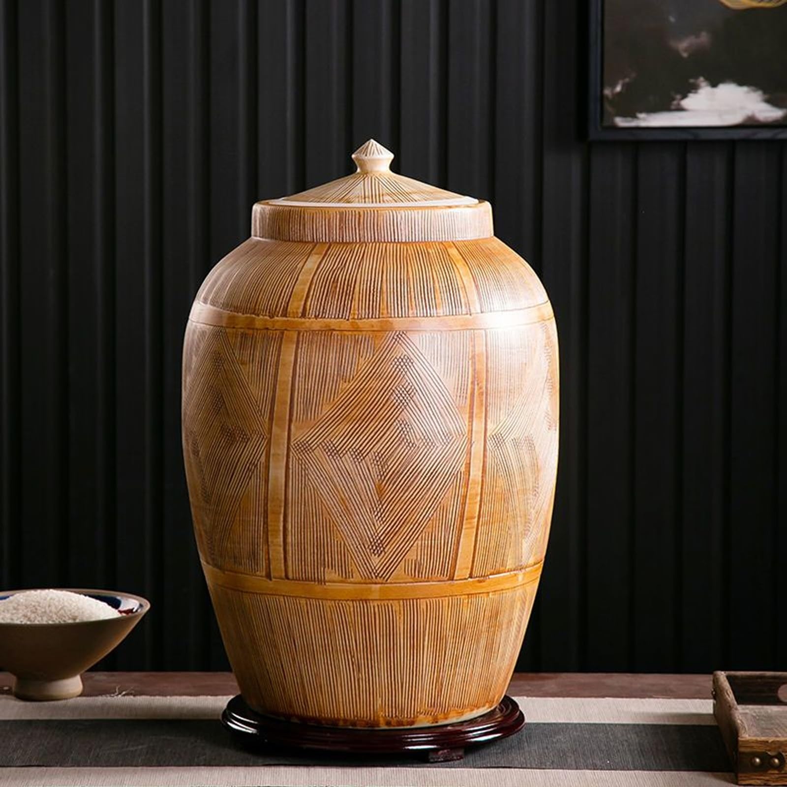 Ceramic Rice Container, Grain Dispenser, Large Ceramic Jar For Rice