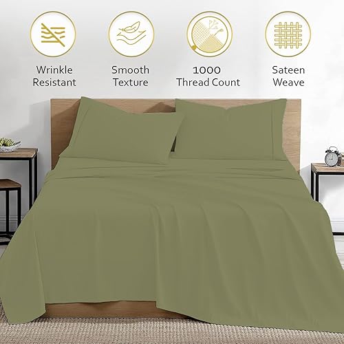 Miniatura 10 de Marina Shades Juego de sábanas 100% algodón egipcio, tamaño California King, color marfil, 4 piezas, 1000 hilos, súper suave, elástico,