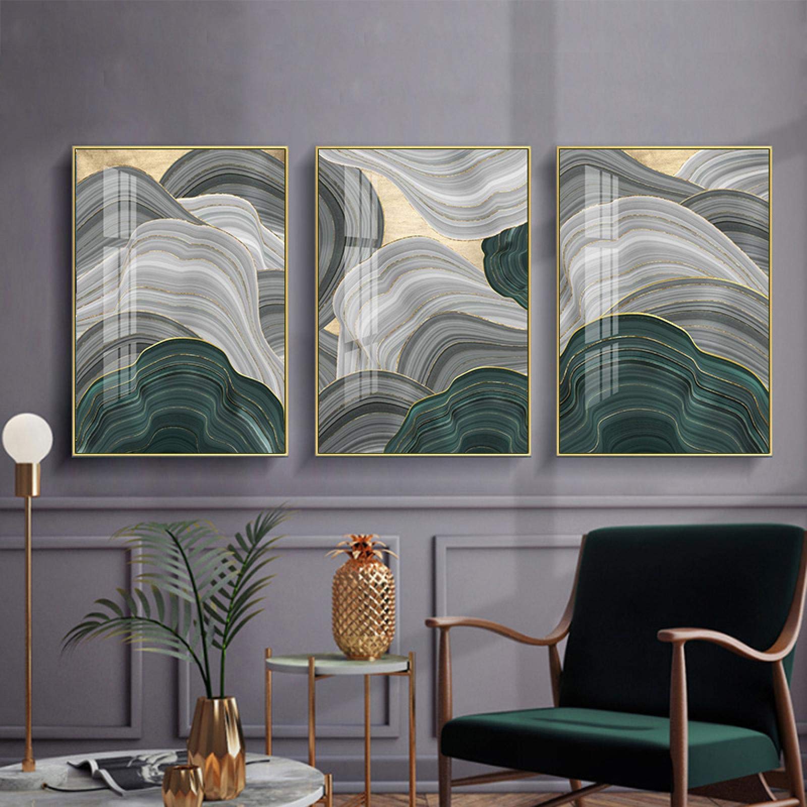 Toile affiche or vert blanc texture premium 70x100cm triptyque abstrait élégance résidentielle