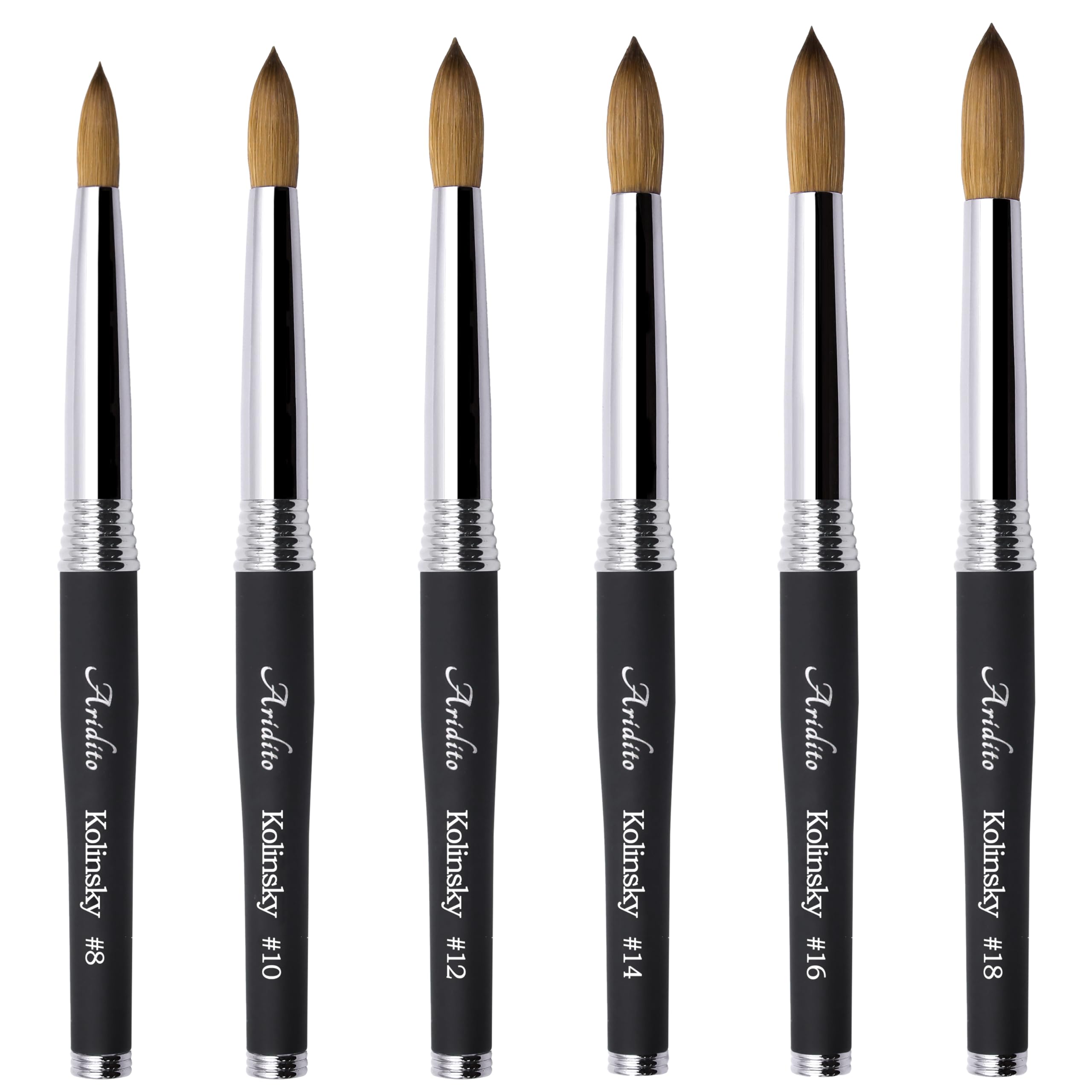 Kolinsky 100% puro pennello acrilico per nail art con manico in metallo nero per manicure professionale fai da te salone domestico (#12#14#16#18) (#12)