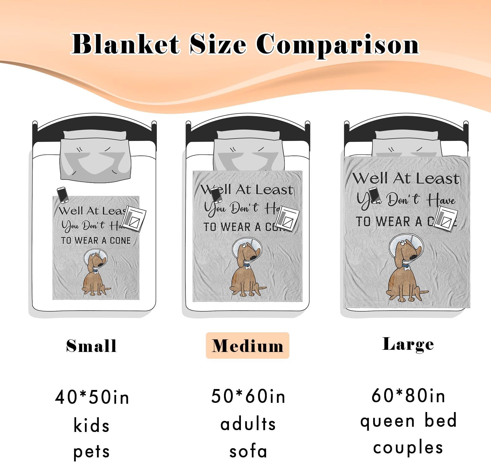 Hibolen Get Well Gifts for Women/Men After Surgery, Sympathy Gift, Feel Better/Get Well Soon Gifts for Women, Surgery Recovery Gifts for Men, at Least You Dont Have to Wear A Cone Blanket 50"x60"