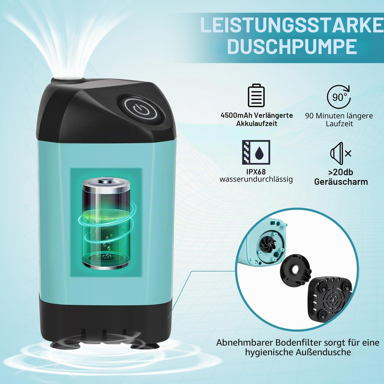 Camping Dusche Set mit Duschzelt, Elektrischer Akku Duschpumpe (4500mAh), 25L Faltbarer Wassereimer & LED Licht – Tragbare Outdoor Dusche für Camping, Strand, Garten & Haustiere (Blau)