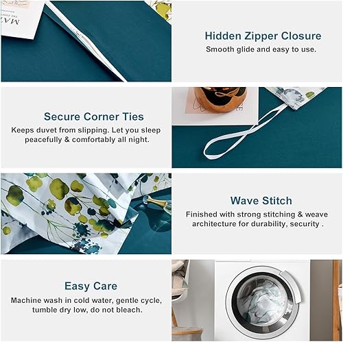 Miniatura 3 de MILDLY Juego de funda de edredón 100% algodón de fibra larga, ultra suave, estampado de hojas amarillas y verdes, juego de funda de edredón otoñal