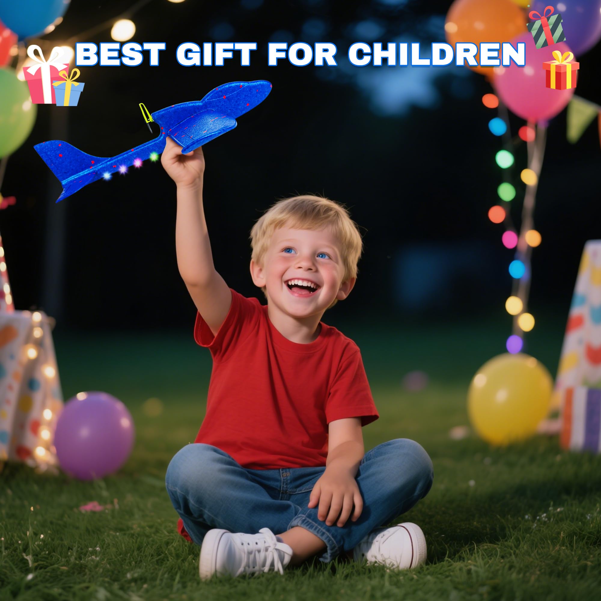 2 Stück Flugzeug Spielzeug, Styropor Flugzeuge für Kinder Elektrisches Wurfgleiter Styroporflieger Led Lichter Outdoor Spiele Flugzeug für Jungen Mädchen 4 5 6 7 8 9 10 11 12