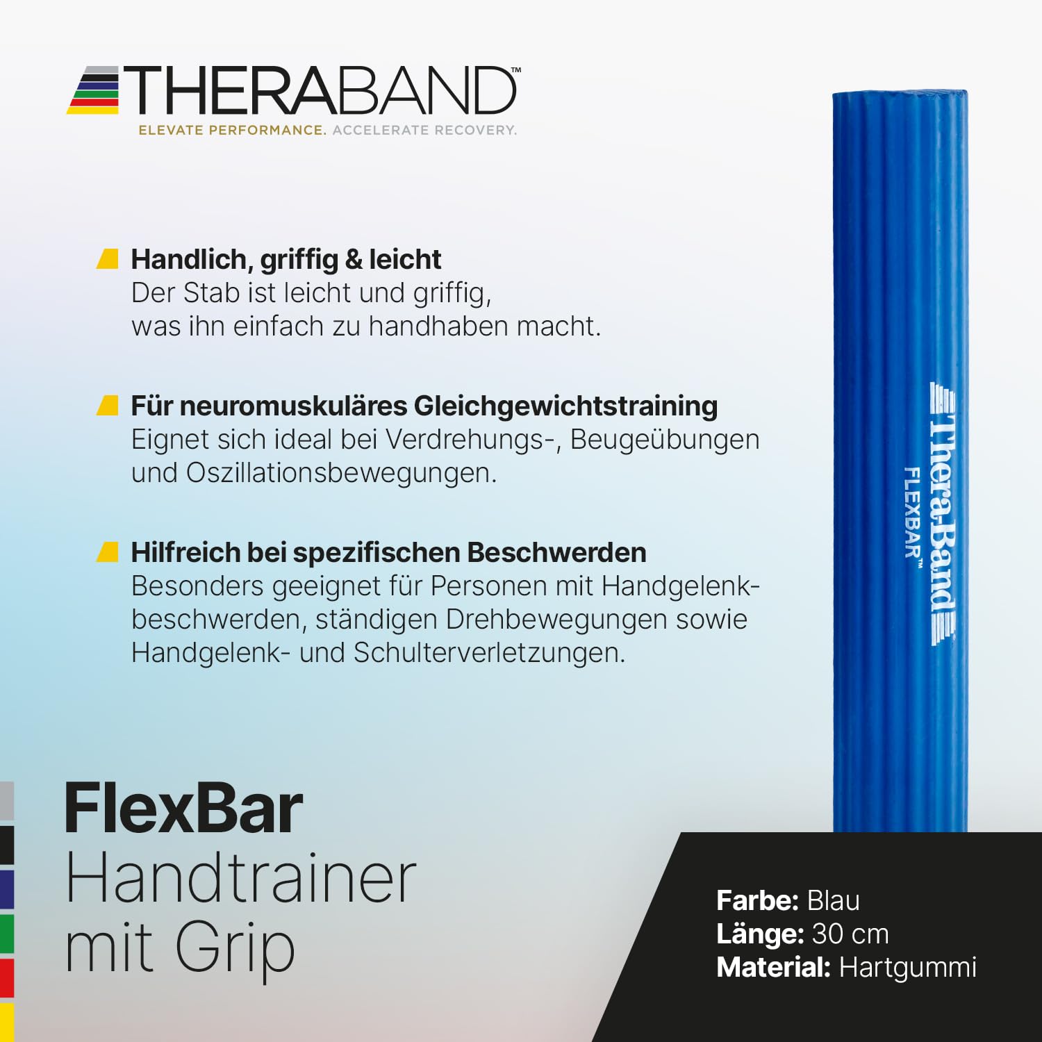 THERABAND FlexBar Resistance Bar – ulga w bólu łokcia tenisisty i łokcia golfisty – wytrzymały drążek elastyczny o długości 30 cm zapewnia wytrzymałość i przyczepność – przenośny i łatwy w użyciu
