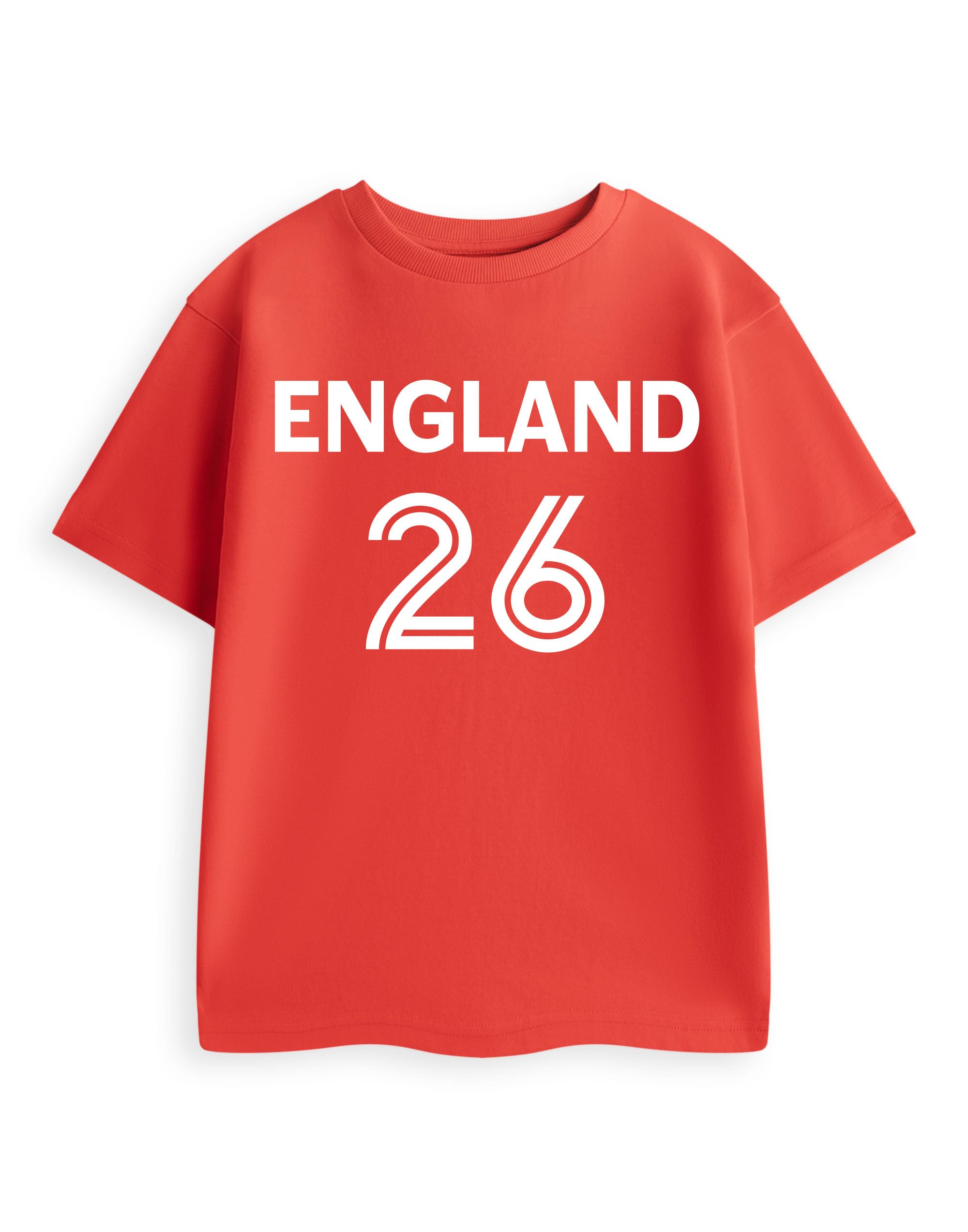 Show Me The Merch England 26 Kids Red Graphic Tee | Short Sleeve Football Jersey T-Shirt | Sports Number Print Top | Unisex Children's Crew Neck Tshirt | Lifestyle School Wear - 11-12 Years