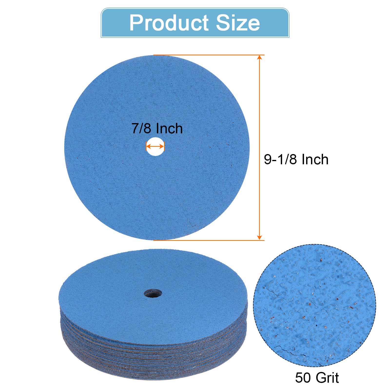 HARFINGTON 25-Pack Zirconia Resin Fiber Sanding Discs - 9-1/8 Inch 50 Grit Grinding Discs