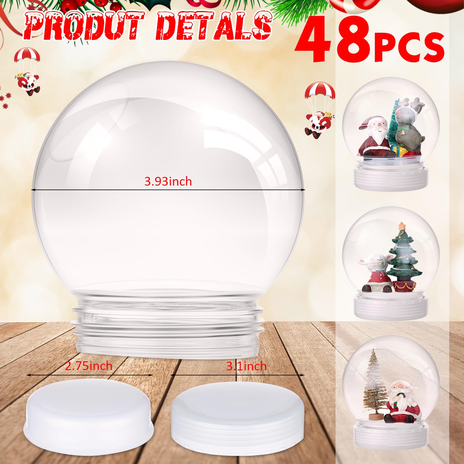 Mifoci 48 Pcs 3.9 Inch Christmas Plastic Snow Globe Bulk with Screw Off