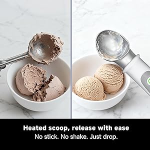 SEAINGO Heated Ice Cream Scoop - Rechargeable, ON/OFF Safety Lock Switch, Two Warming Modes, Ergonomic Handle, Electric Kitchen Tool Nonstick Scooper for Gelato, Frozen Yogurt, Sorbet & More