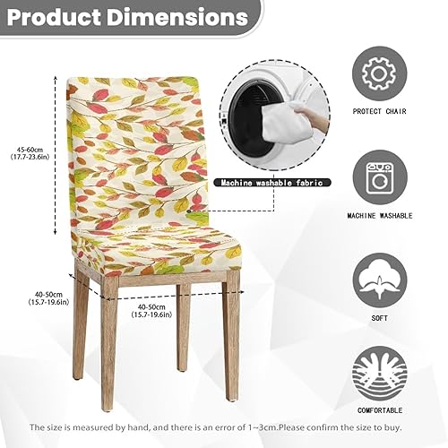 Miniatura 7 de HUGS IDEA Juego de 4 fundas de asiento de hojas de otoño para sillas de comedor, fundas elásticas para sillas de comedor, extraíbles y lavables,