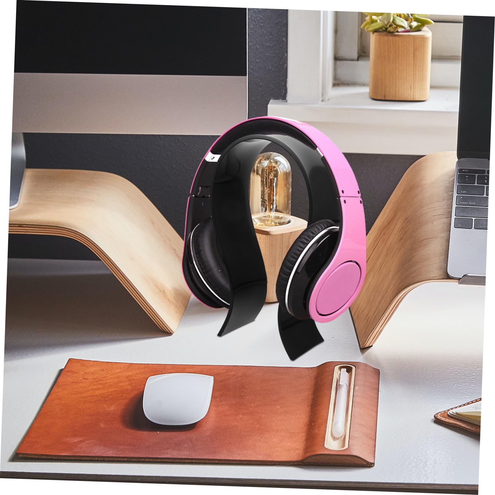 SHINEOFI 4 Piezas Soporte Acrílico Para Auriculares Soporte Para Auriculares Estante Para Auriculares Gancho Para Auriculares Colgador De Auriculares De Escritorio Black